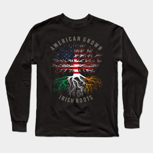 American Grown Irish Roots USA Ireland Flag Heritage Tree Long Sleeve T-Shirt